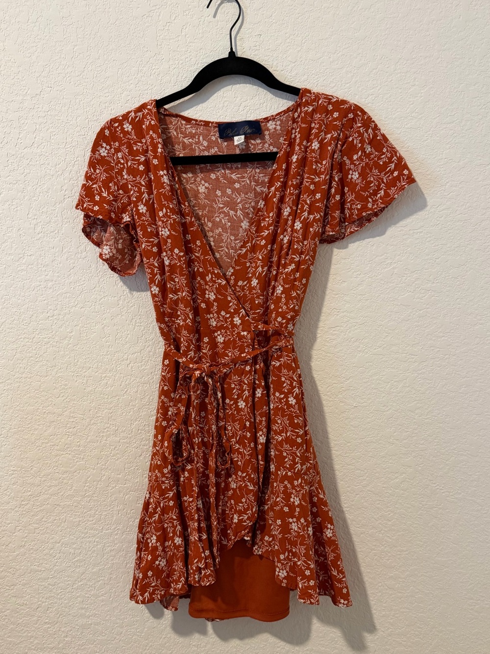 Blue Rain Rust Floral High-Low Wrap Dress
